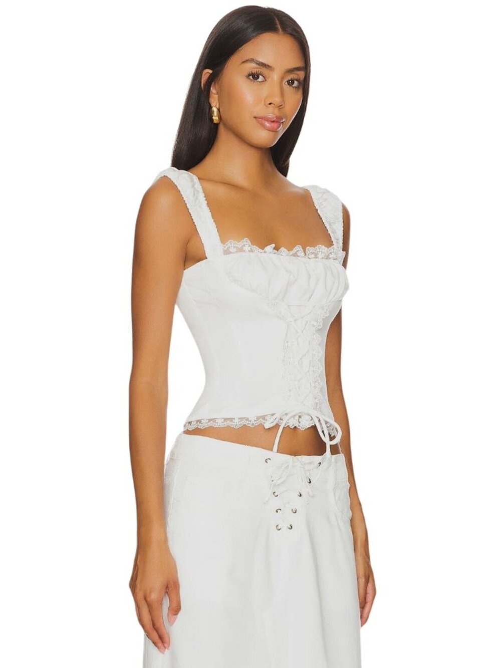 LIONESS Palmer Corset in Porcelain White Small New Womens Sleeveless Tank Top - Picture 3 of 15